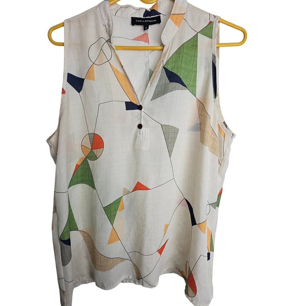 Vintage Ted Lapidus Womens Artsy Geometric Print Blouse Size M Wearable Art